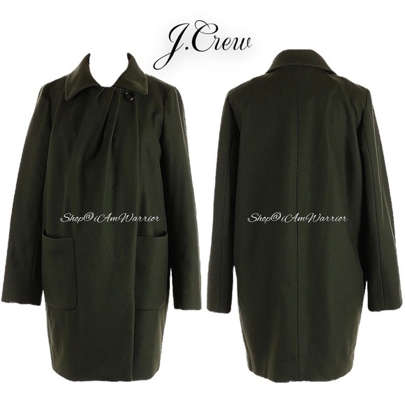 J.Crew dark avocado green wool/cashmere pleated cocoon coat shop@iamwarrior - Picture 3 of 10